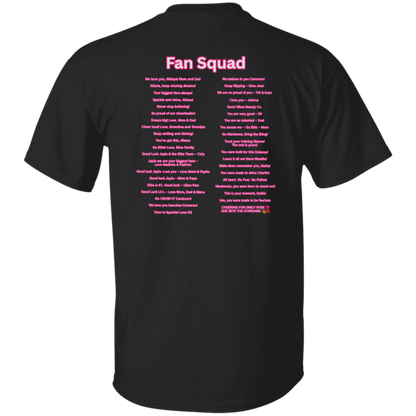 Back of Elite Season 7 Fan Squad shirt with pink supporter messages